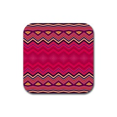 Boho Aztec Stripes Rose Pink Rubber Coaster (square)  by SpinnyChairDesigns