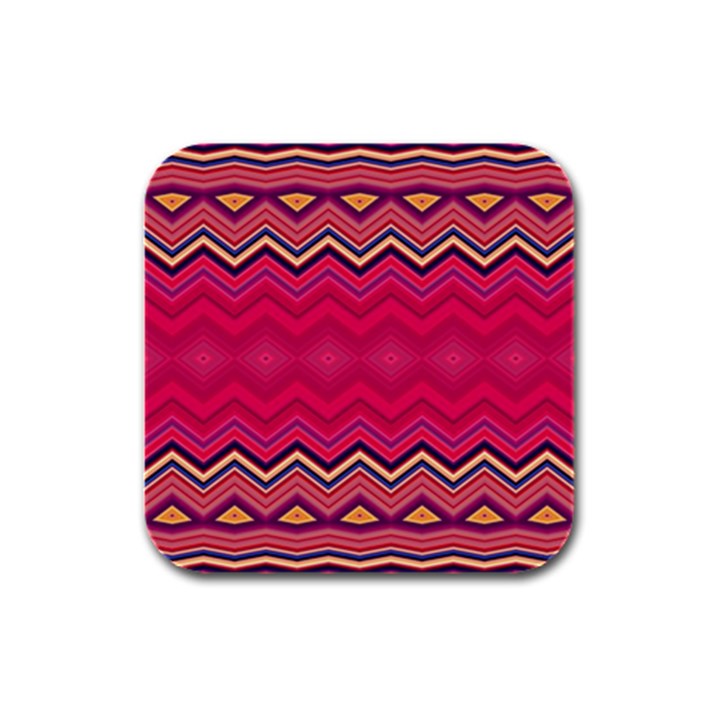 Boho Aztec Stripes Rose Pink Rubber Square Coaster (4 pack) 