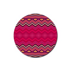 Boho Aztec Stripes Rose Pink Rubber Coaster (round)  by SpinnyChairDesigns