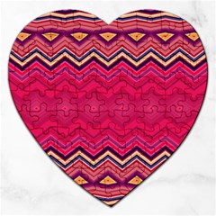 Boho Aztec Stripes Rose Pink Jigsaw Puzzle (heart) by SpinnyChairDesigns