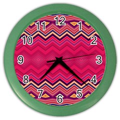 Boho Aztec Stripes Rose Pink Color Wall Clock by SpinnyChairDesigns