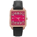 Boho Aztec Stripes Rose Pink Rose Gold Leather Watch  Front