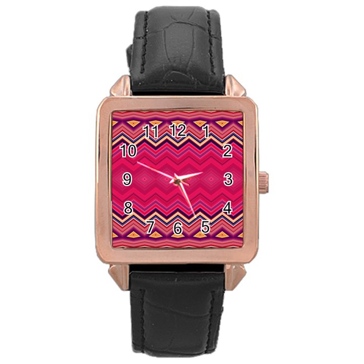 Boho Aztec Stripes Rose Pink Rose Gold Leather Watch 