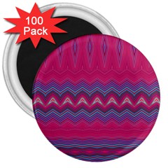 Magenta Blue Stripes 3  Magnets (100 pack)