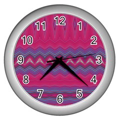 Magenta Blue Stripes Wall Clock (Silver)