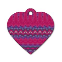 Magenta Blue Stripes Dog Tag Heart (two Sides) by SpinnyChairDesigns