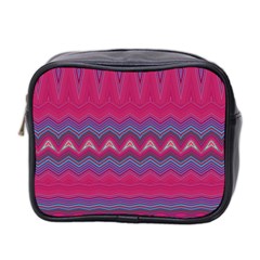 Magenta Blue Stripes Mini Toiletries Bag (Two Sides)