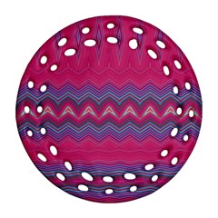 Magenta Blue Stripes Round Filigree Ornament (two Sides) by SpinnyChairDesigns