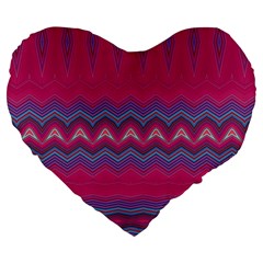 Magenta Blue Stripes Large 19  Premium Flano Heart Shape Cushions