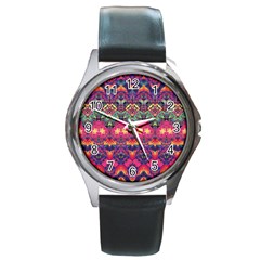 Boho Colorful Pattern Round Metal Watch by SpinnyChairDesigns