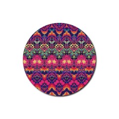 Boho Colorful Pattern Rubber Coaster (round)  by SpinnyChairDesigns