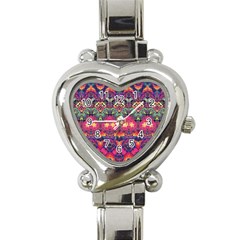 Boho Colorful Pattern Heart Italian Charm Watch by SpinnyChairDesigns