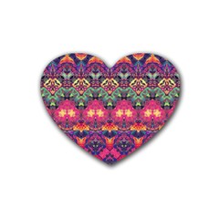 Boho Colorful Pattern Rubber Coaster (heart)  by SpinnyChairDesigns