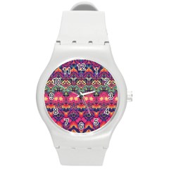 Boho Colorful Pattern Round Plastic Sport Watch (m) by SpinnyChairDesigns