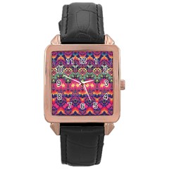 Boho Colorful Pattern Rose Gold Leather Watch  by SpinnyChairDesigns