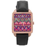 Boho Colorful Pattern Rose Gold Leather Watch  Front