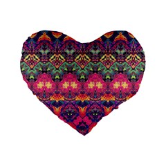 Boho Colorful Pattern Standard 16  Premium Flano Heart Shape Cushions by SpinnyChairDesigns