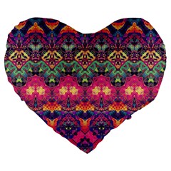 Boho Colorful Pattern Large 19  Premium Flano Heart Shape Cushions by SpinnyChairDesigns