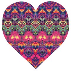 Boho Colorful Pattern Wooden Puzzle Heart by SpinnyChairDesigns