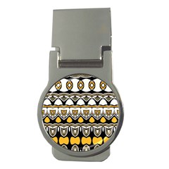 Boho Black White Yellow Money Clips (round)  by SpinnyChairDesigns