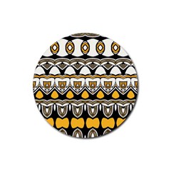 Boho Black White Yellow Rubber Coaster (round)  by SpinnyChairDesigns