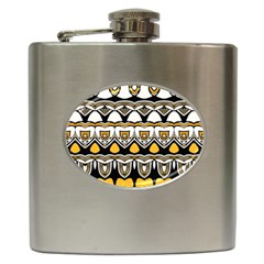 Boho Black White Yellow Hip Flask (6 Oz) by SpinnyChairDesigns