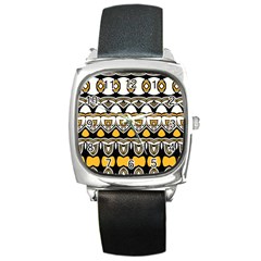 Boho Black White Yellow Square Metal Watch by SpinnyChairDesigns