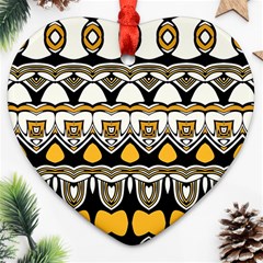 Boho Black White Yellow Heart Ornament (two Sides) by SpinnyChairDesigns