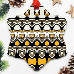 Boho Black White Yellow Snowflake Ornament (two Sides) by SpinnyChairDesigns