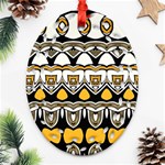 Boho Black White Yellow Oval Filigree Ornament (Two Sides) Front