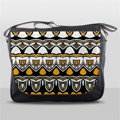 Boho Black White Yellow Messenger Bag by SpinnyChairDesigns