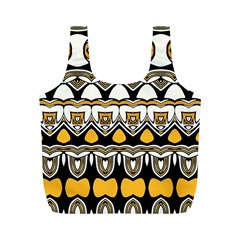 Boho Black White Yellow Full Print Recycle Bag (m) by SpinnyChairDesigns