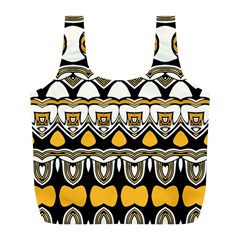 Boho Black White Yellow Full Print Recycle Bag (l) by SpinnyChairDesigns