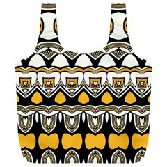 Boho Black White Yellow Full Print Recycle Bag (xxl) by SpinnyChairDesigns