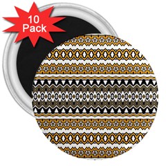 Boho Black Yellow Floral Print 3  Magnets (10 Pack)  by SpinnyChairDesigns