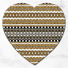 Boho Black Yellow Floral Print Jigsaw Puzzle (heart) by SpinnyChairDesigns