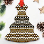 Boho Black Yellow Floral Print Christmas Tree Ornament (Two Sides) Front