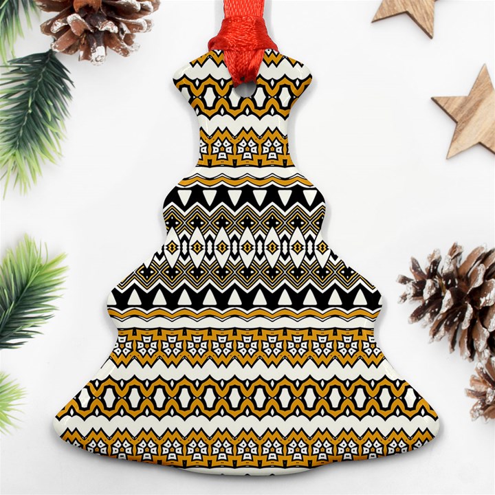 Boho Black Yellow Floral Print Christmas Tree Ornament (Two Sides)