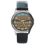 Boho Earth Colors Pattern Round Metal Watch Front