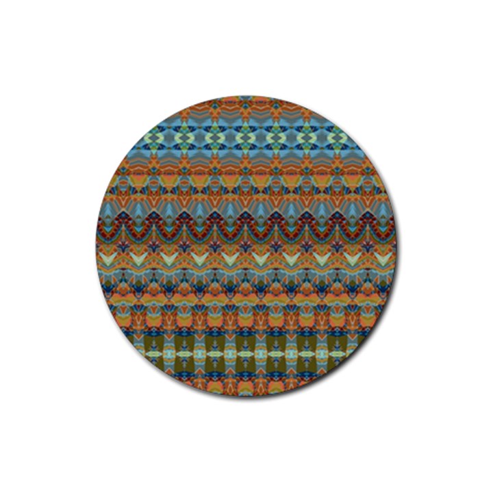 Boho Earth Colors Pattern Rubber Coaster (Round) 