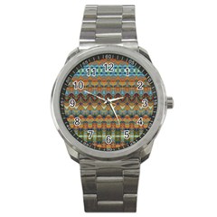 Boho Earth Colors Pattern Sport Metal Watch by SpinnyChairDesigns