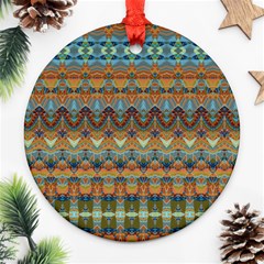 Boho Earth Colors Pattern Round Ornament (two Sides) by SpinnyChairDesigns