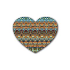 Boho Earth Colors Pattern Rubber Coaster (heart)  by SpinnyChairDesigns