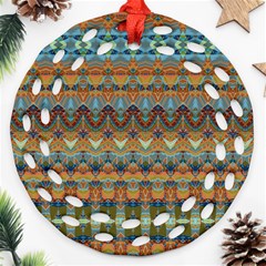 Boho Earth Colors Pattern Round Filigree Ornament (two Sides) by SpinnyChairDesigns