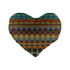 Boho Earth Colors Pattern Standard 16  Premium Flano Heart Shape Cushions by SpinnyChairDesigns