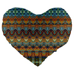 Boho Earth Colors Pattern Large 19  Premium Flano Heart Shape Cushions by SpinnyChairDesigns