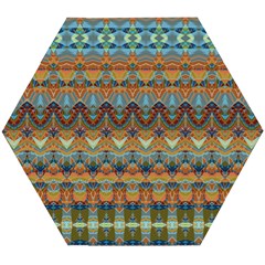 Boho Earth Colors Pattern Wooden Puzzle Hexagon by SpinnyChairDesigns