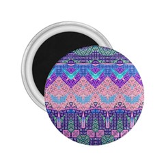 Boho Patchwork Violet Pink Green 2 25  Magnets by SpinnyChairDesigns