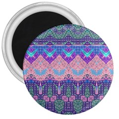 Boho Patchwork Violet Pink Green 3  Magnets by SpinnyChairDesigns