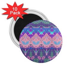 Boho Patchwork Violet Pink Green 2 25  Magnets (10 Pack)  by SpinnyChairDesigns